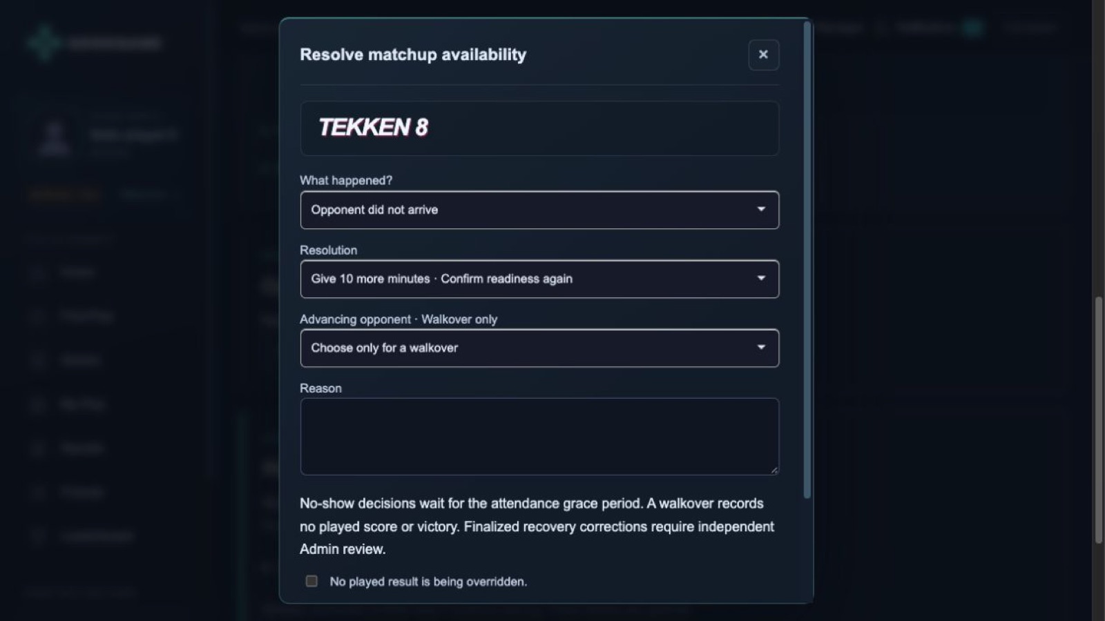 Explicit recovery controls help organizers handle absent participants.